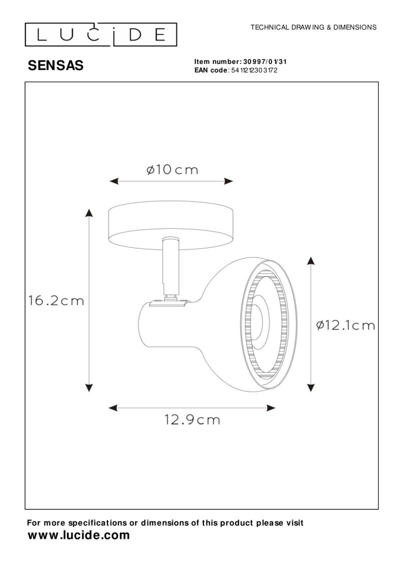 Lucide SENSAS - Stropné bodové svietidlo - 1xES111 - Biele